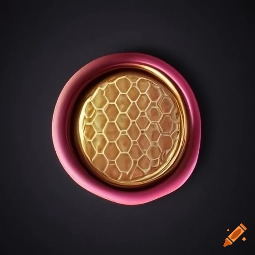 black wax seal with golden and pink honeycomb design