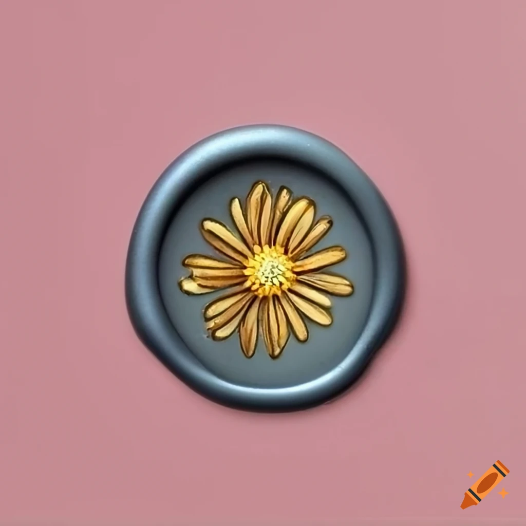 grey wax seal with golden and pink daisy