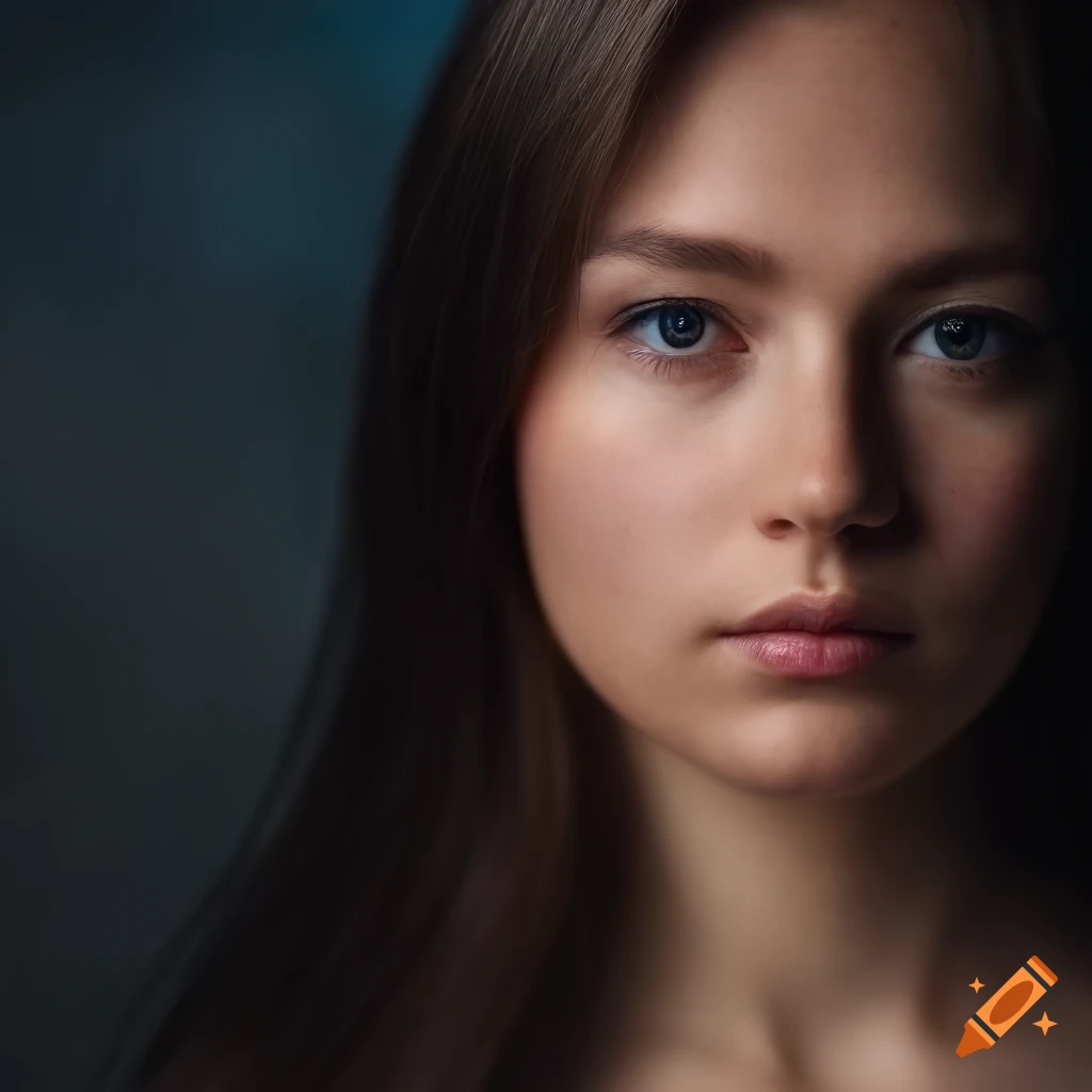 close-up of a young woman's symmetrical face