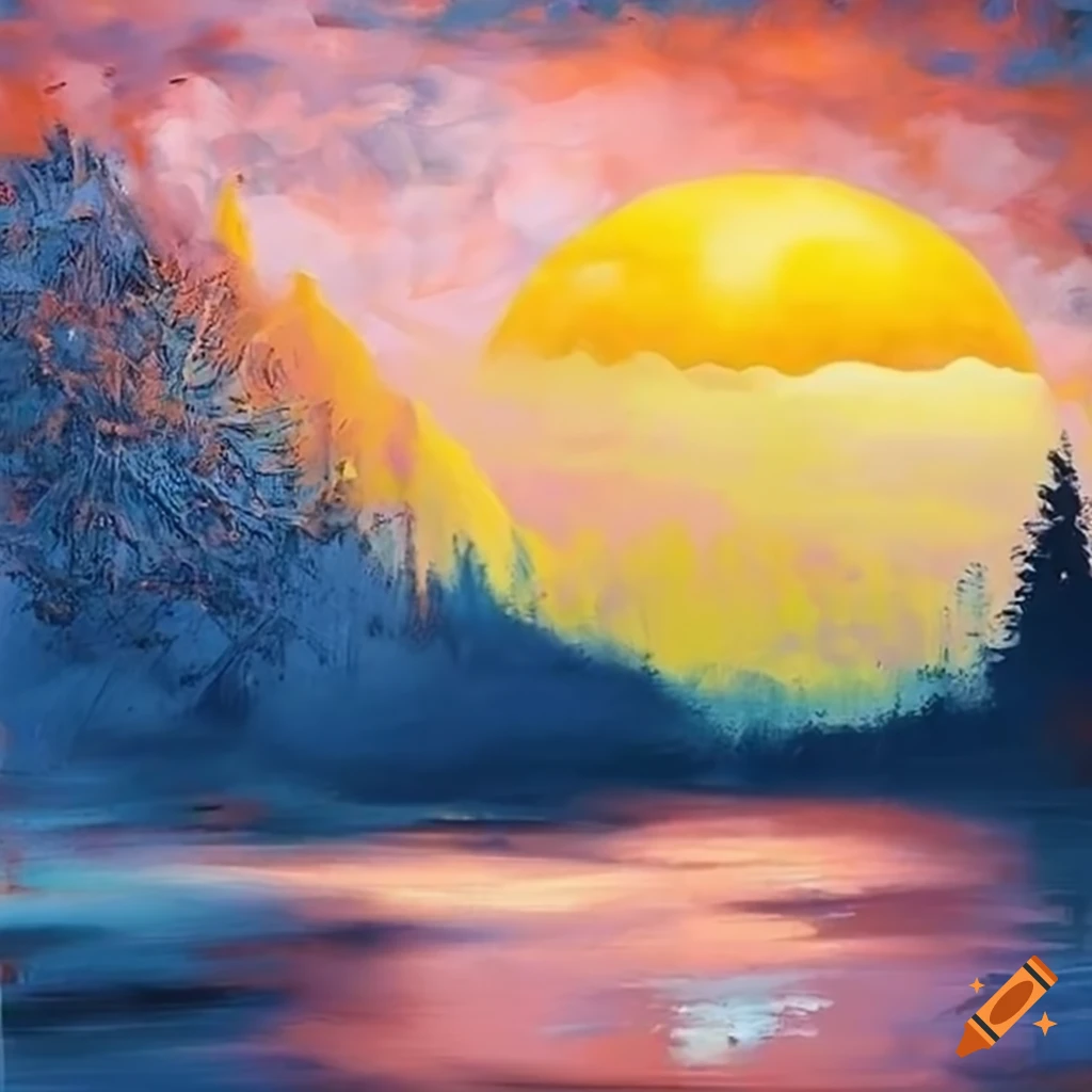 Japanese abstract sunrise painting with earthy tones