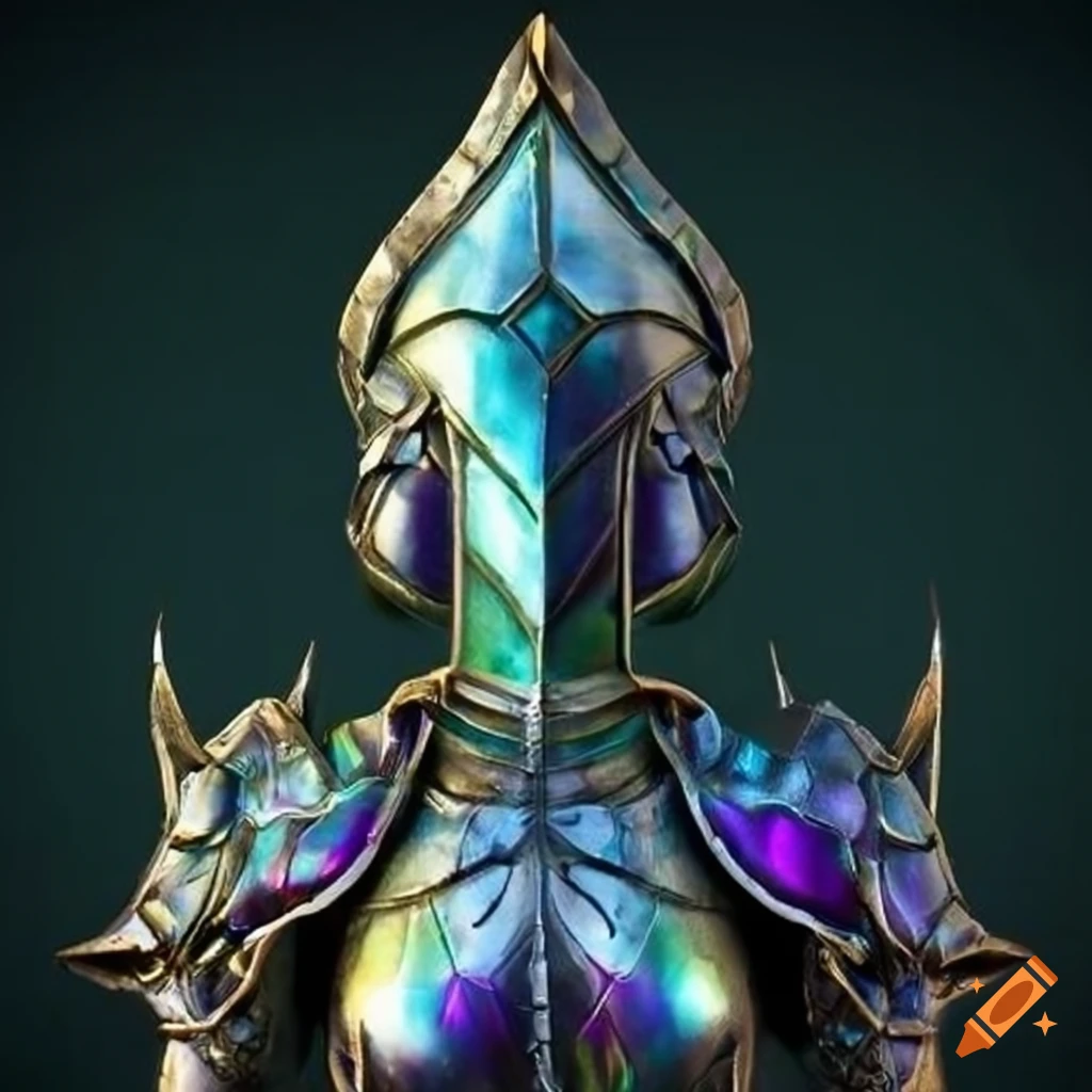 female insect knight in iridescent armor