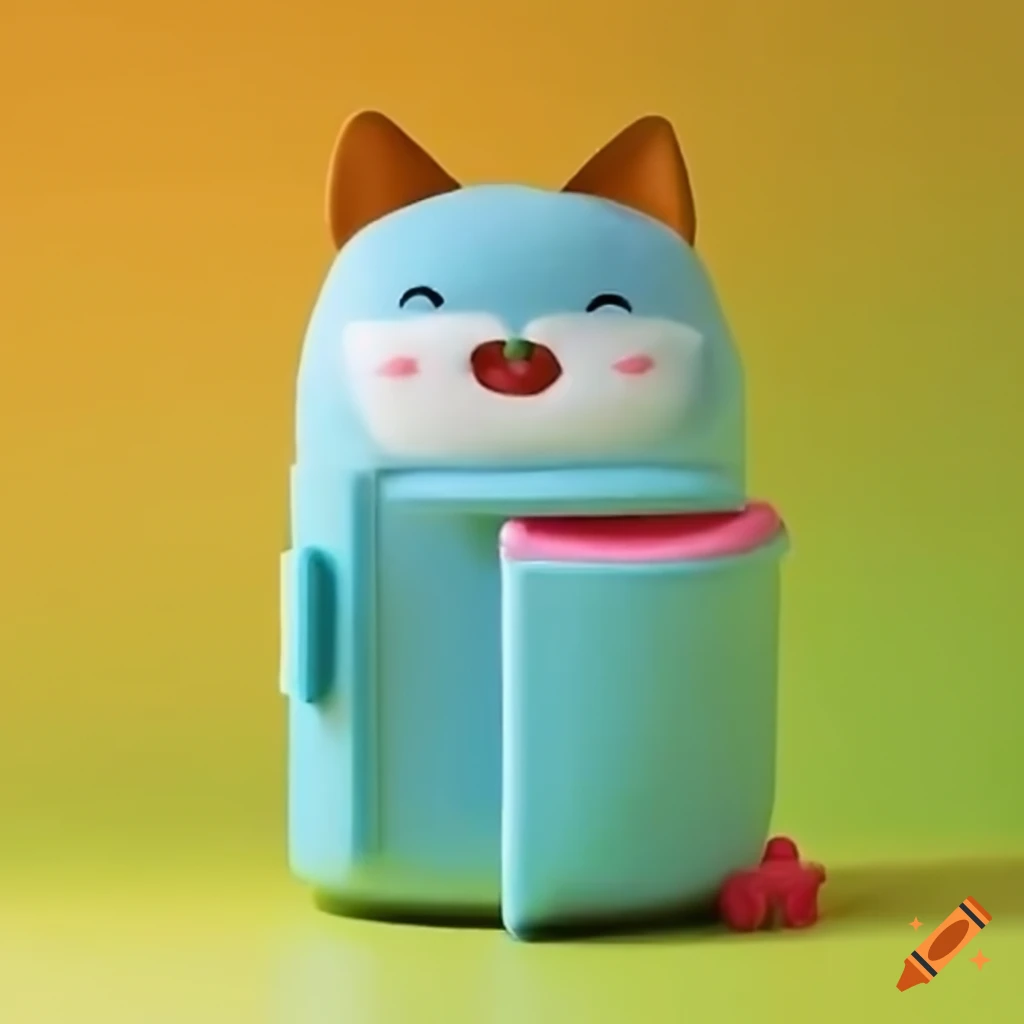 cute animated cat on a wrapped refrigerator