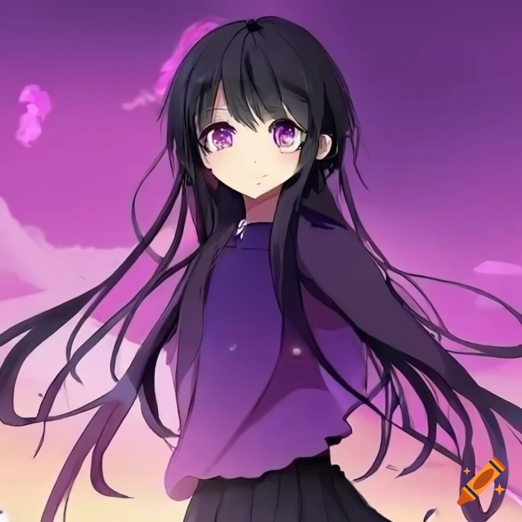 Cute anime character with black hair and purple eyes on Craiyon