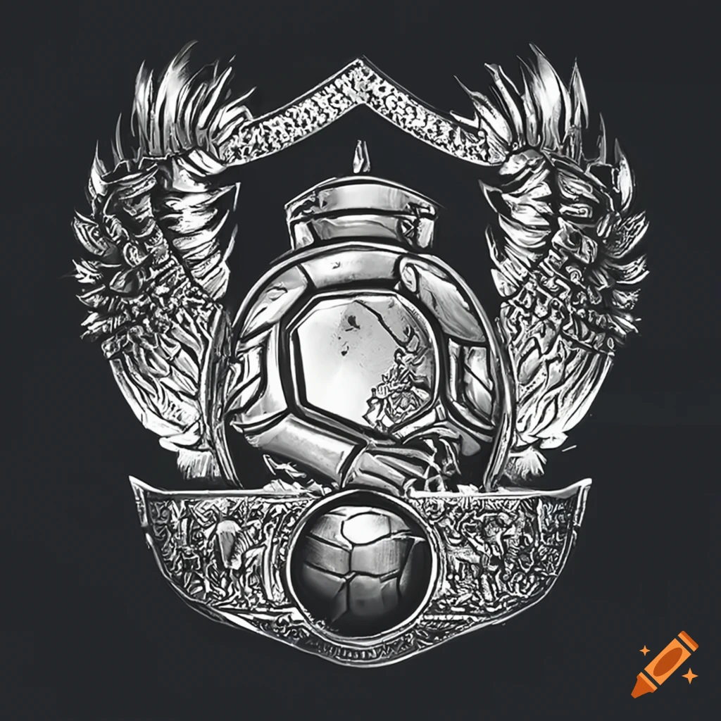 soccer club crest with a silver knight armor and raptor