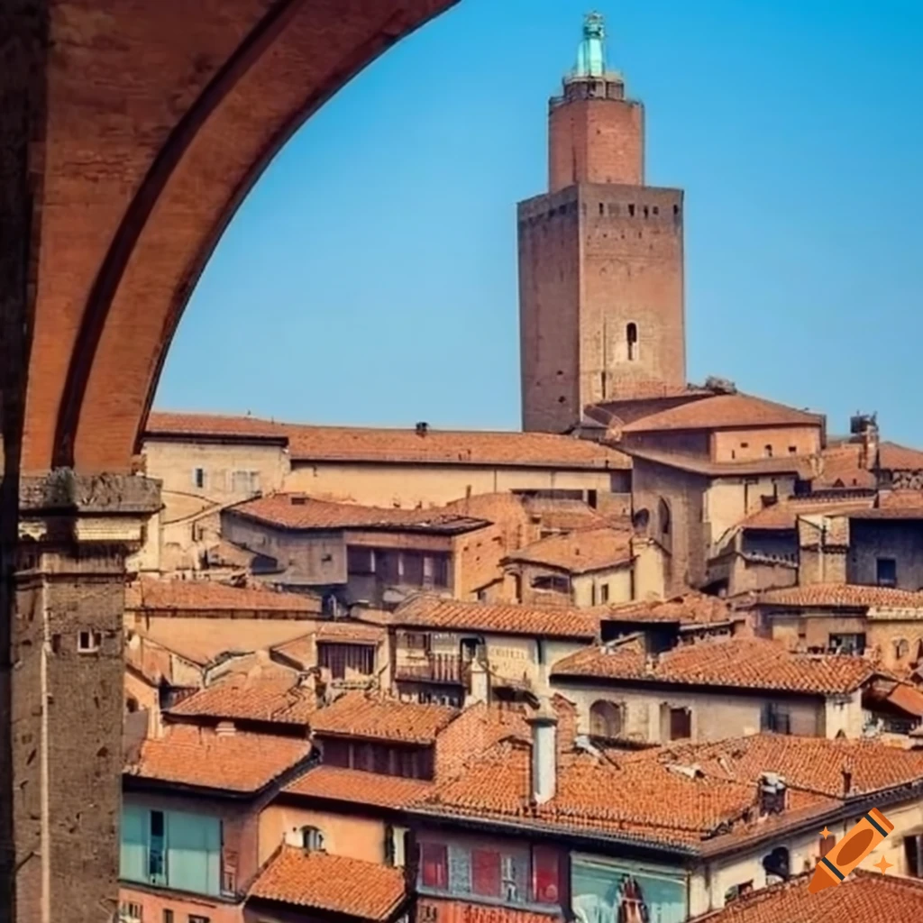 panorama of medieval Bologna cityscape