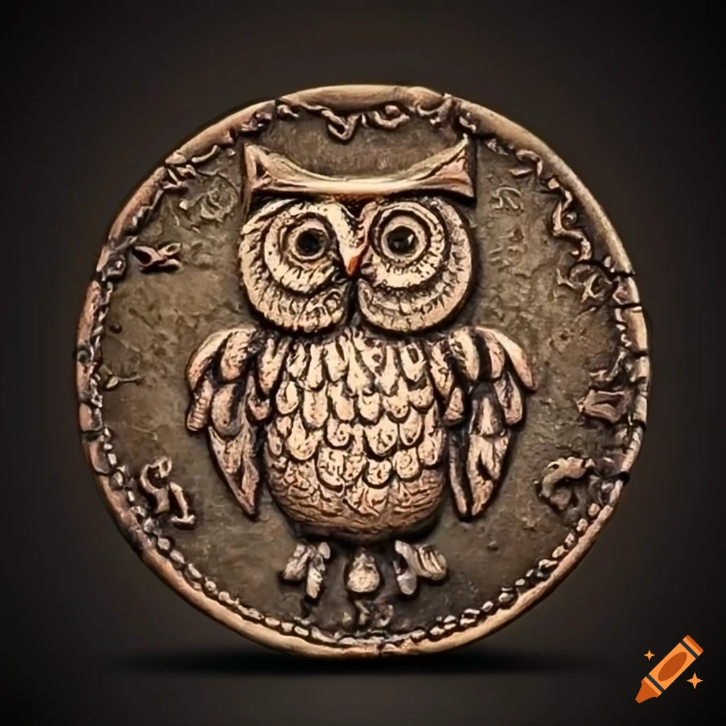 ancient coin featuring an owl