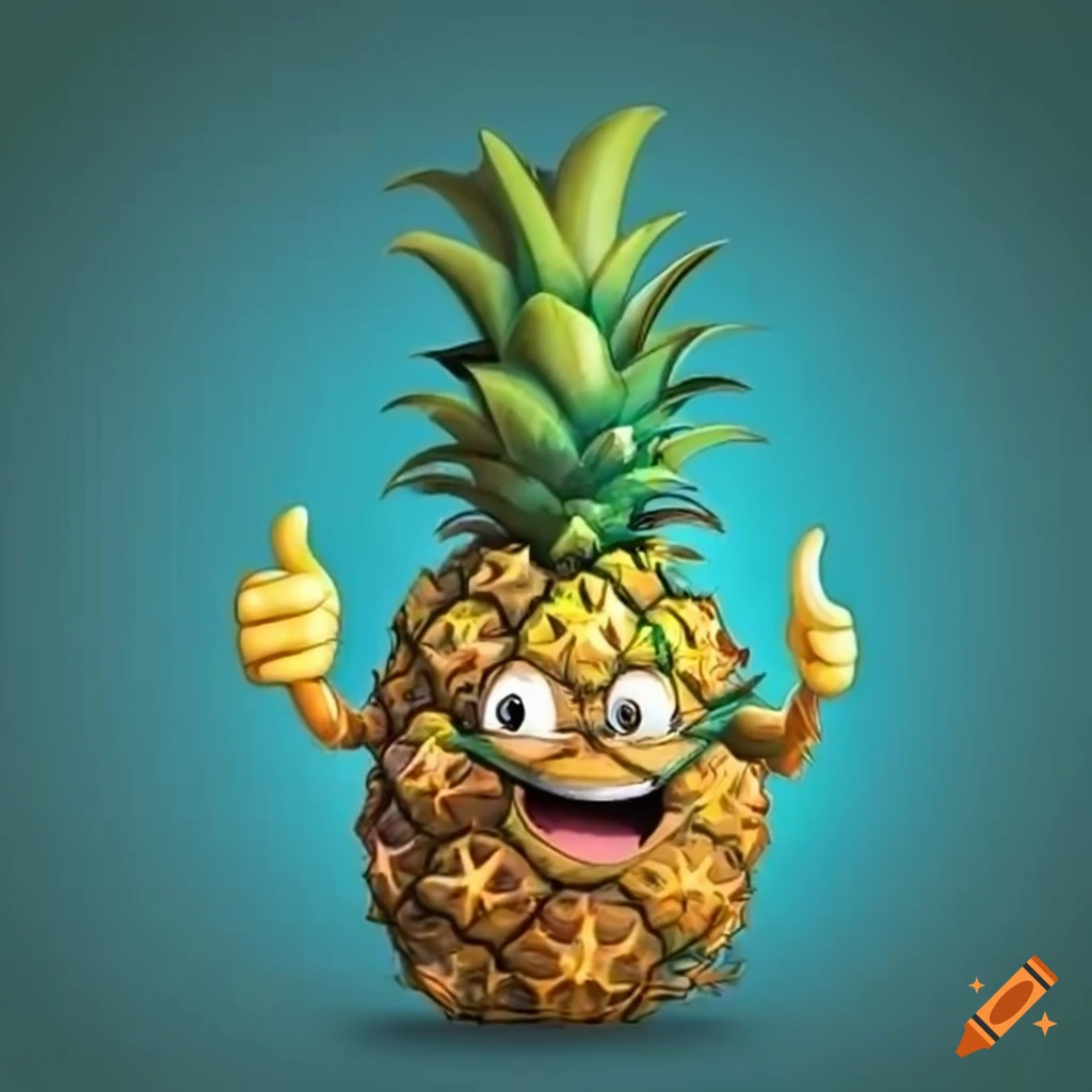 Cartoon pineapple with a thumbs up on Craiyon