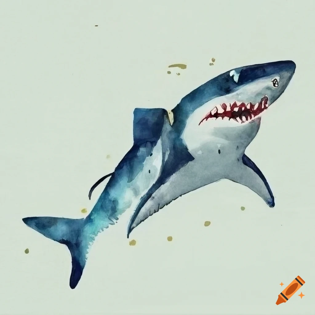 hand drawn cubist style white shark