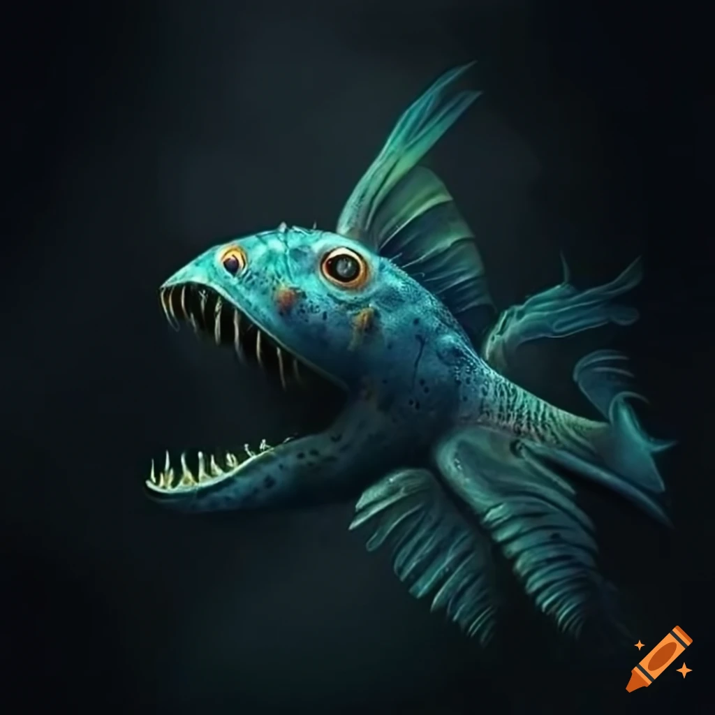 surrealistic depiction of abyssal fish monsters