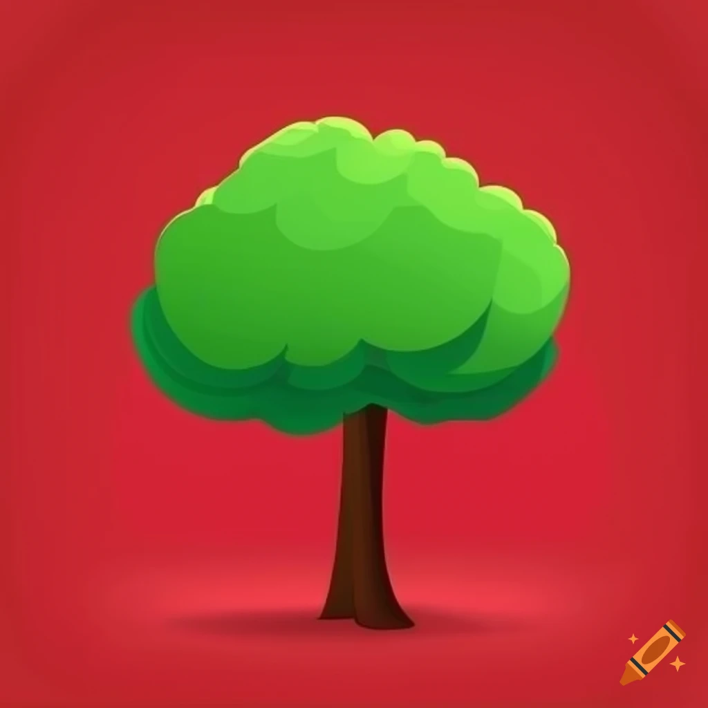 cartoon tree on plain red background