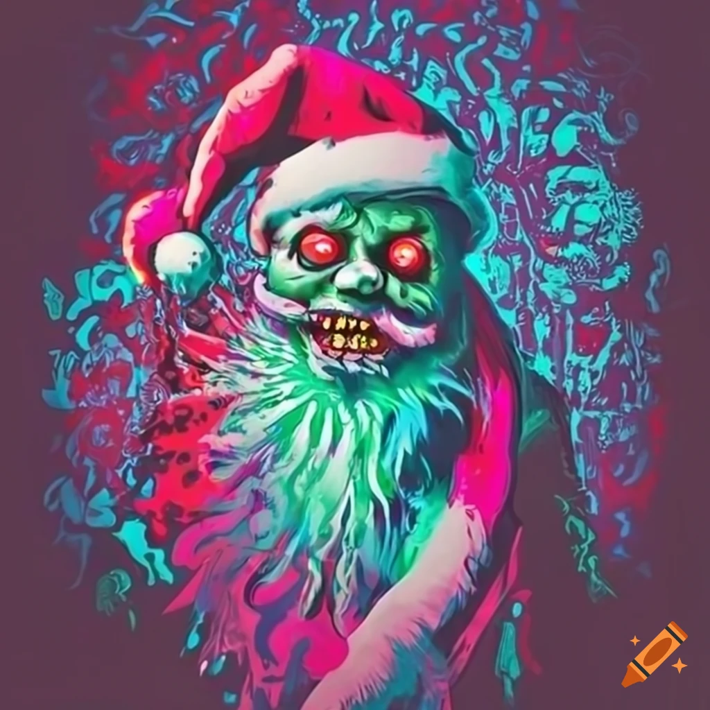 neon colored zombie Santa Claus T-shirt design