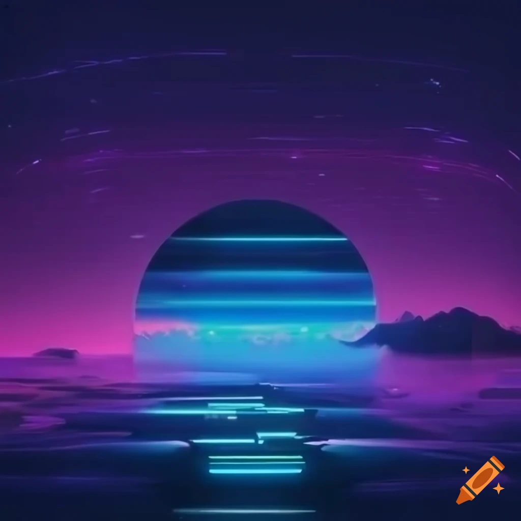 neon-lit futuristic landscape under the night sky