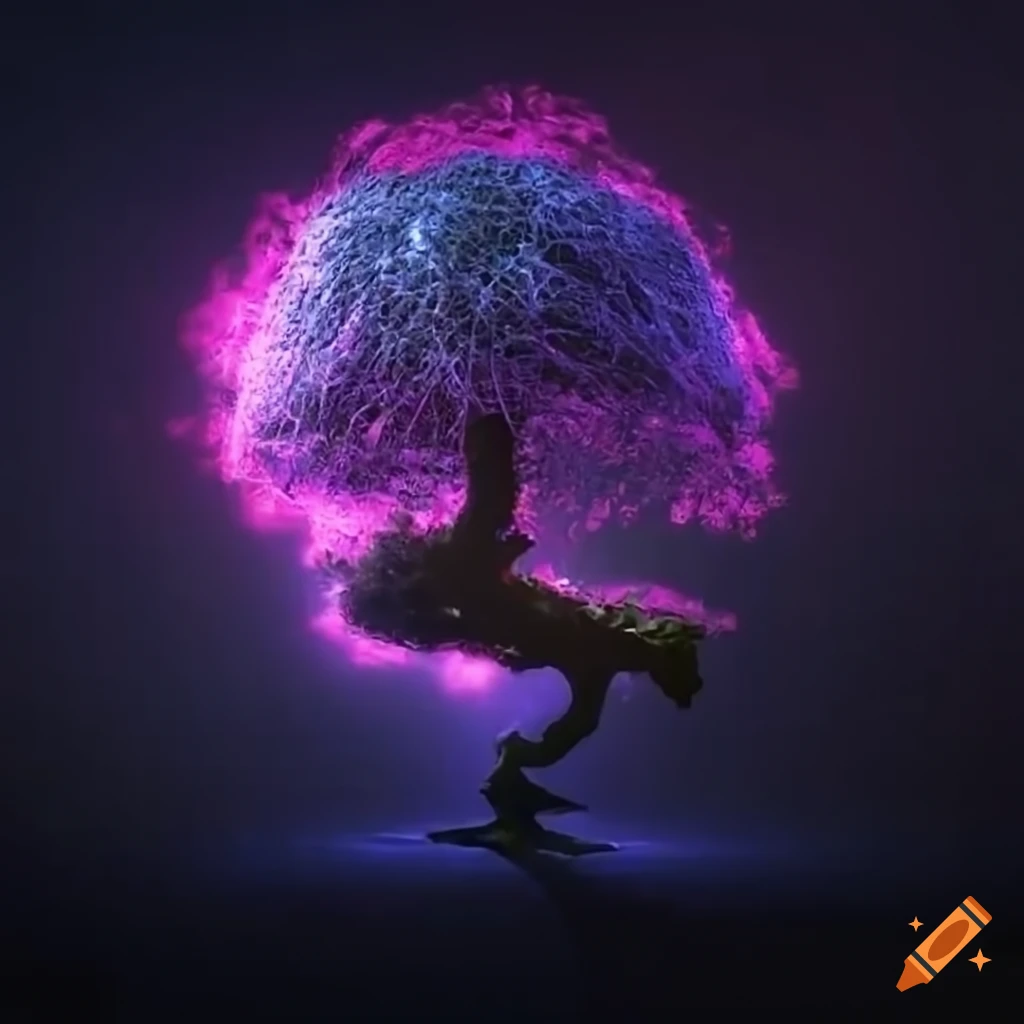 levitating tree of life glowing with magic