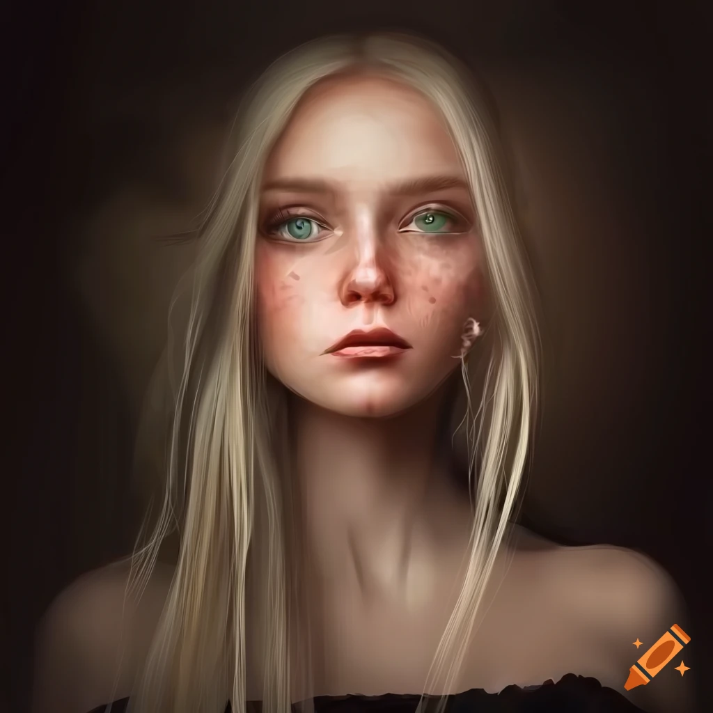 digital art portrait of a young woman with blonde hair and green eyes