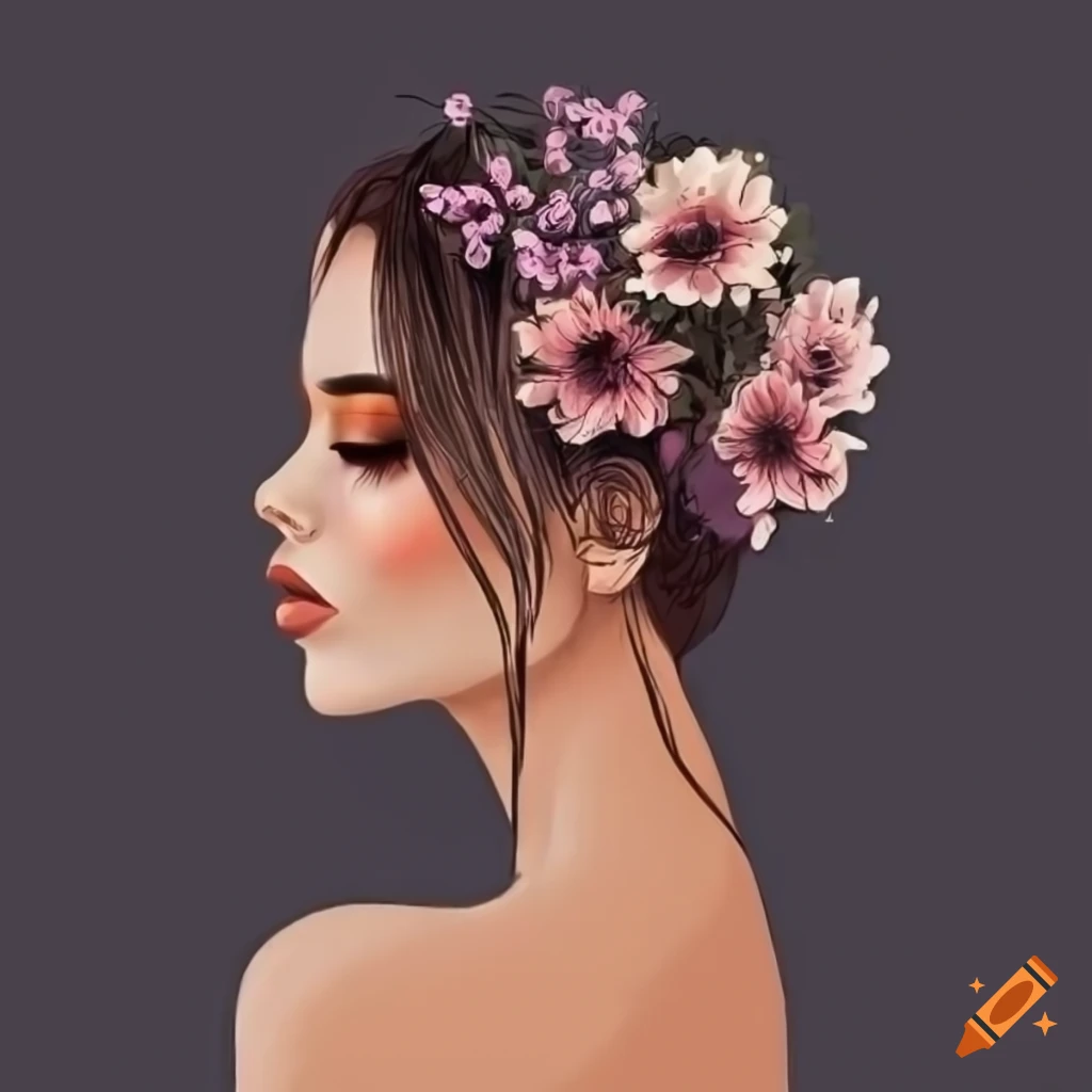 silhouette of a woman with flowers for hair