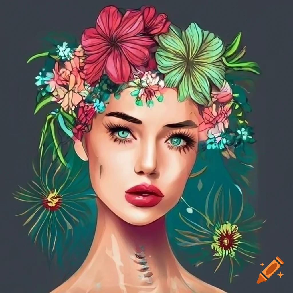 drawing of a woman surrounded by flowers