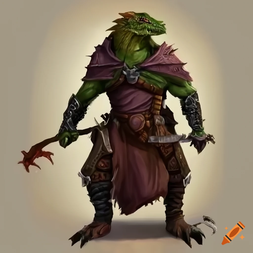 fantasy artwork of a lizard fighter