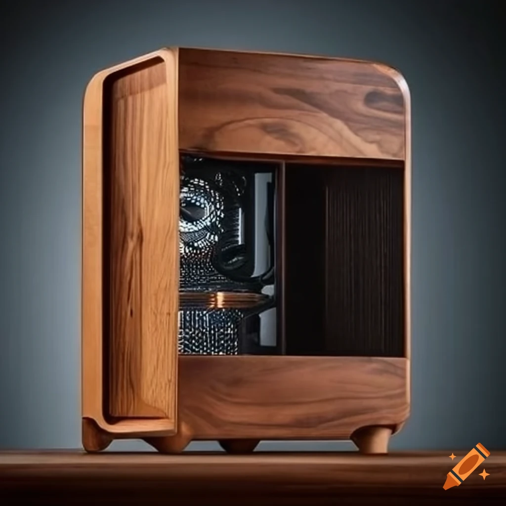 Elegant wooden and glass PC case on Craiyon