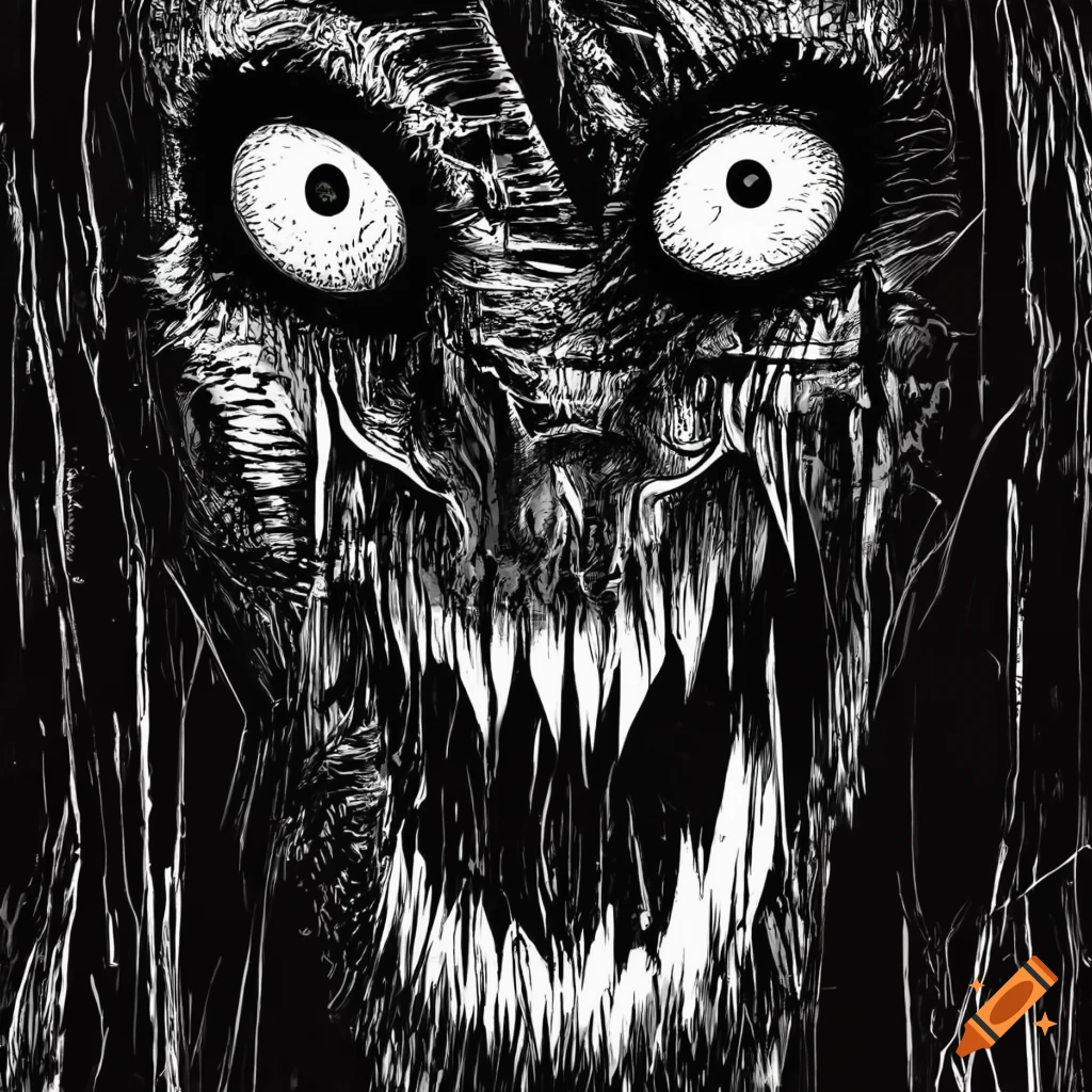 grunge black and white monster outline