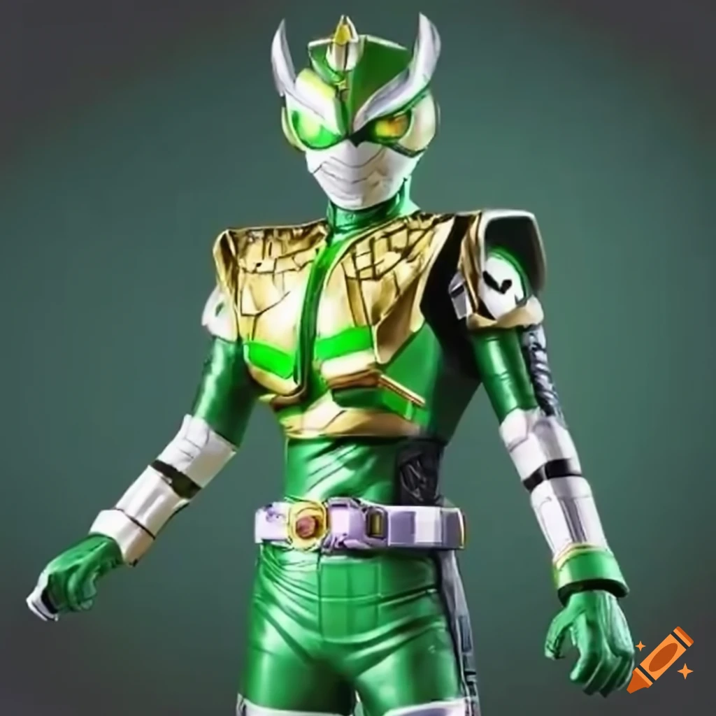 green samurai warrior in futuristic tokusatsu style