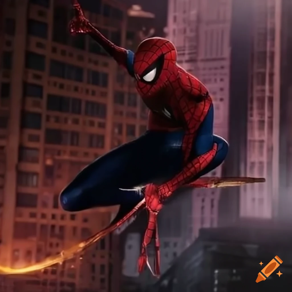Spider-Man swinging through the city on Craiyon