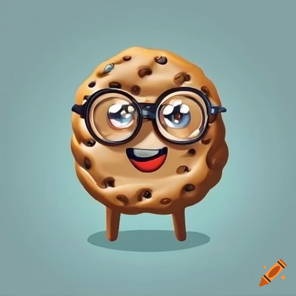 Illustration of a cute biscuit character with glasses on Craiyon