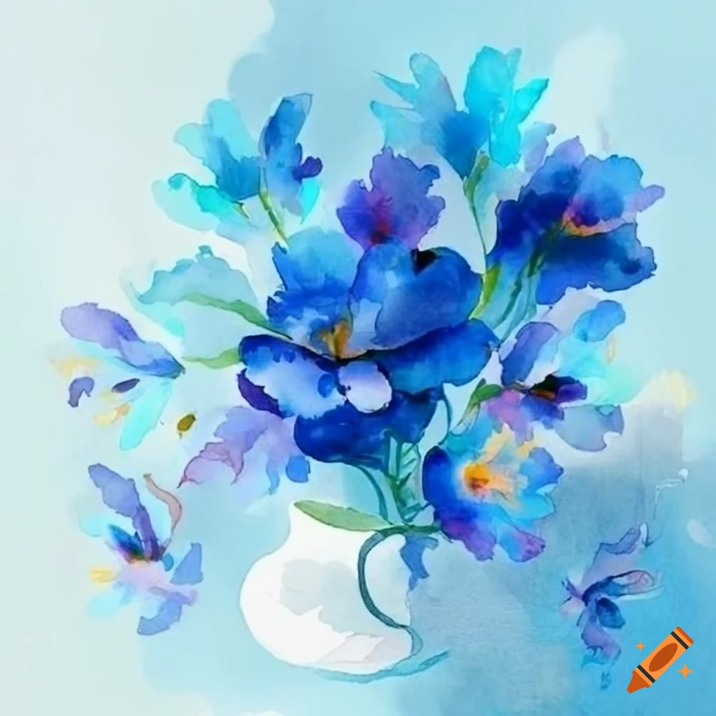 Blue watercolor flowers on Craiyon