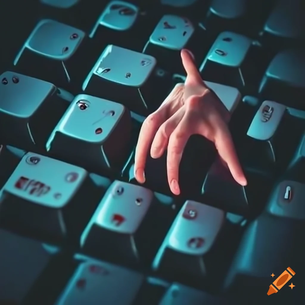 person typing on a keyboard with multiple fingers