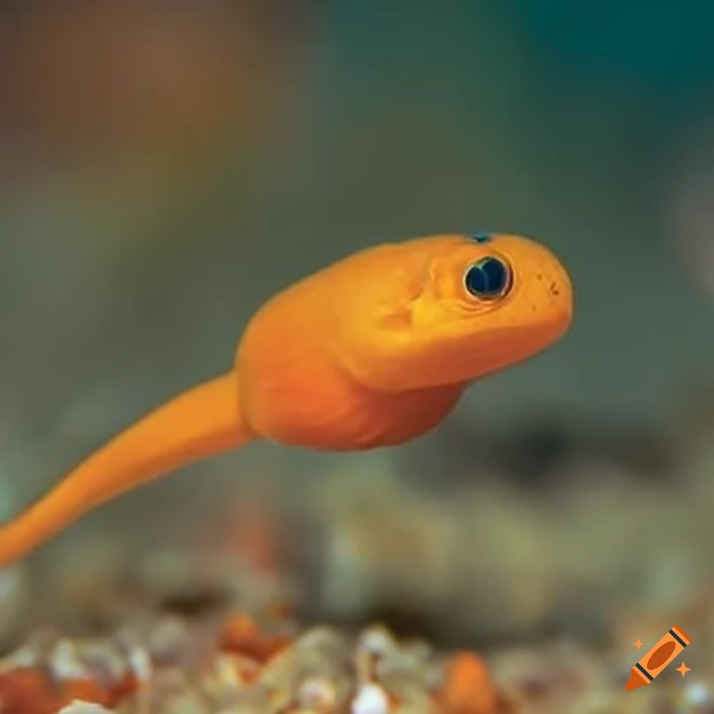 underwater image of an orange tadpole