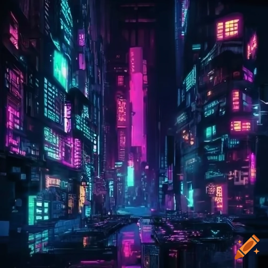 cyberpunk cityscape with vibrant neon lights