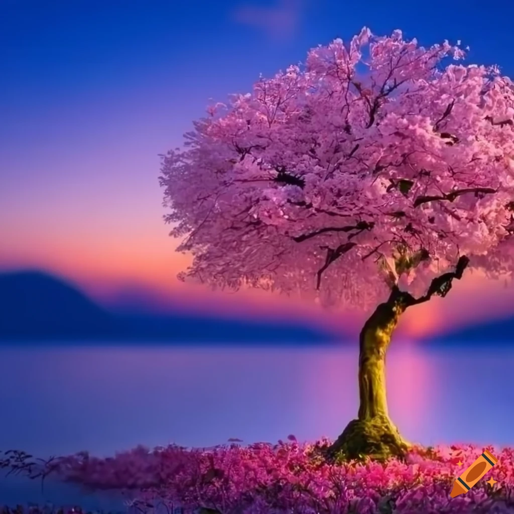imagen de un árbol de sakura al atardecer