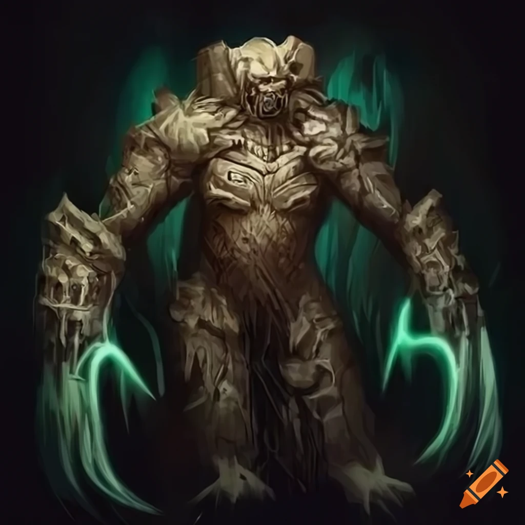 fantasy anime art of a totem pole-themed golem creature