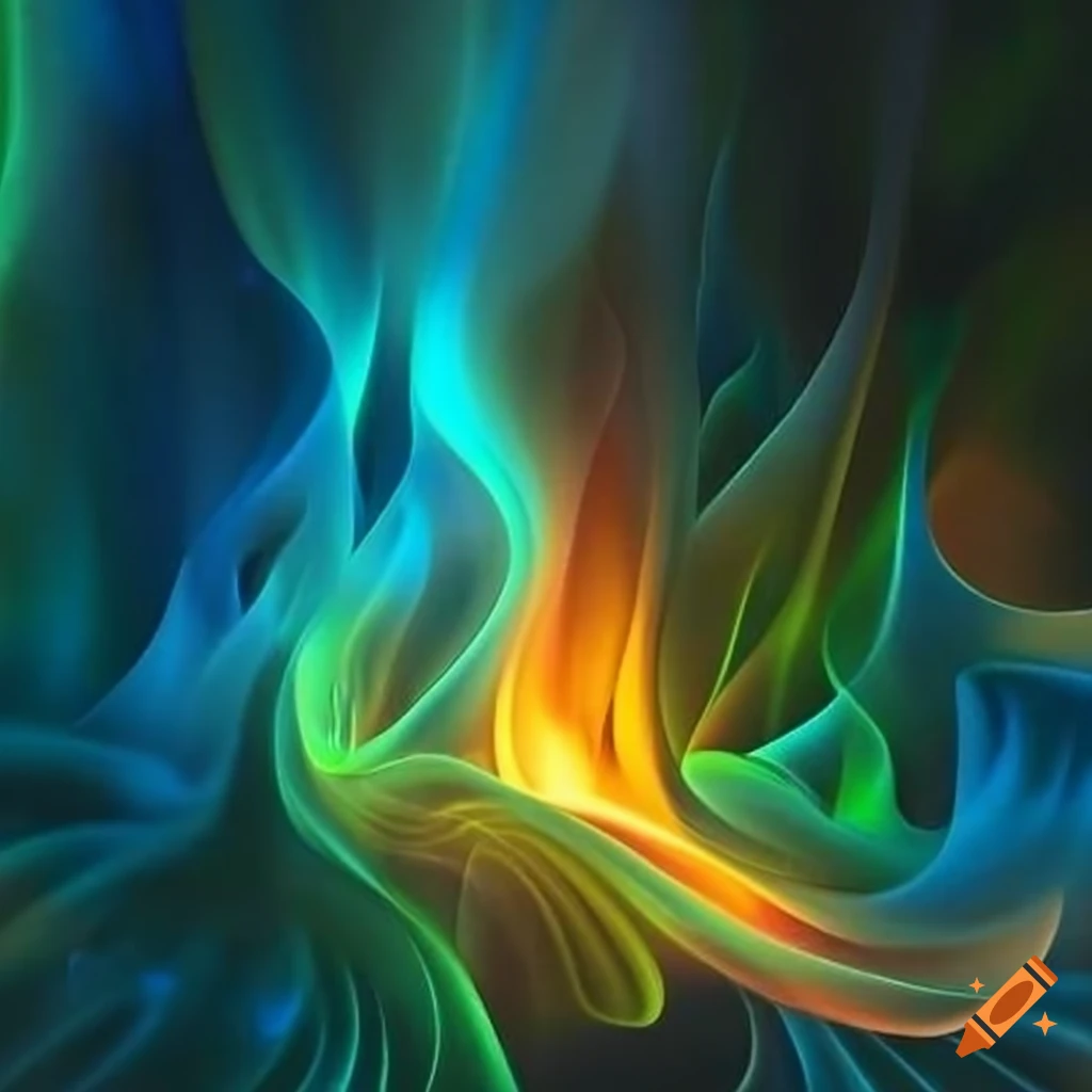 artistic depiction of intertwined blue and green fire