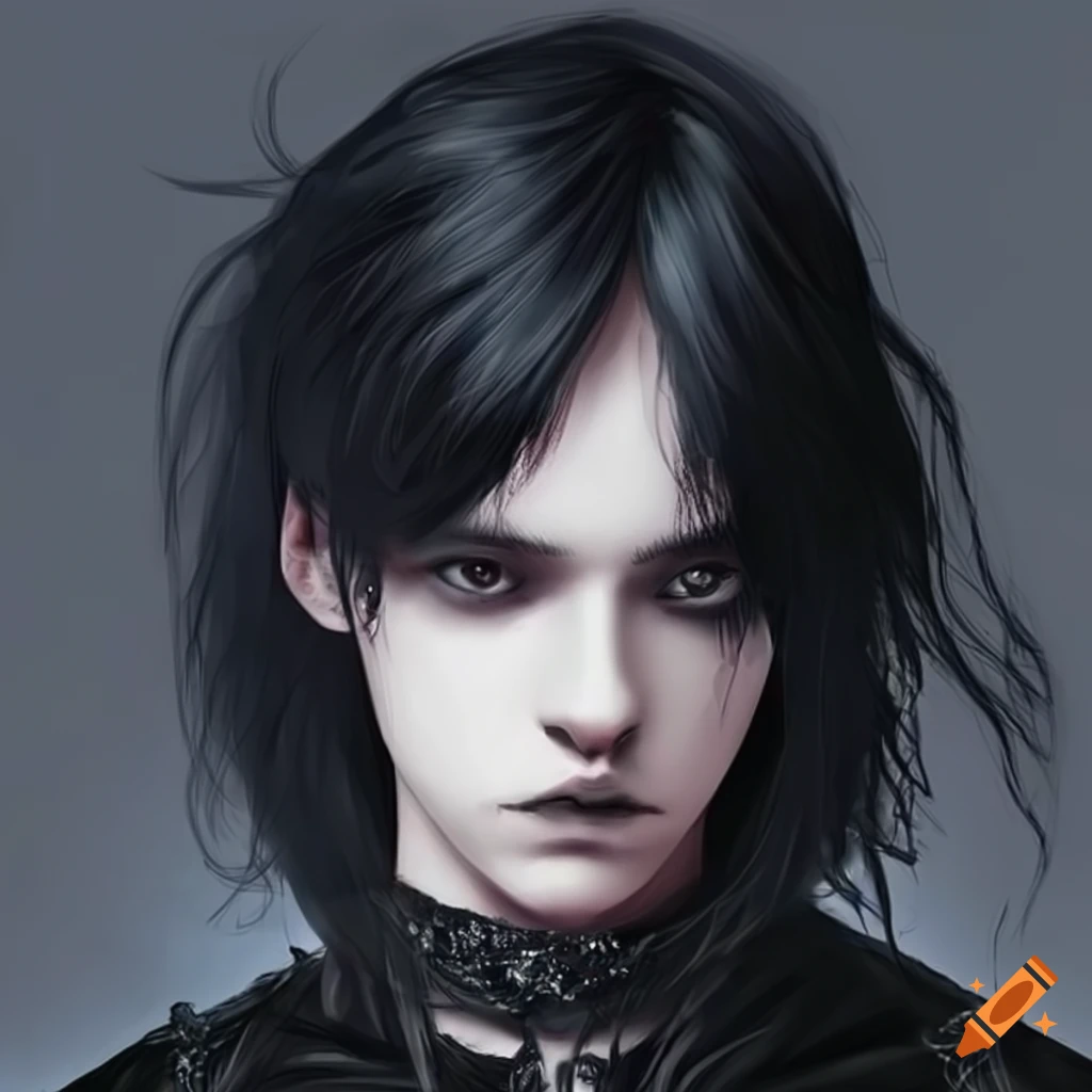 stylish androgynous boy with long black hair