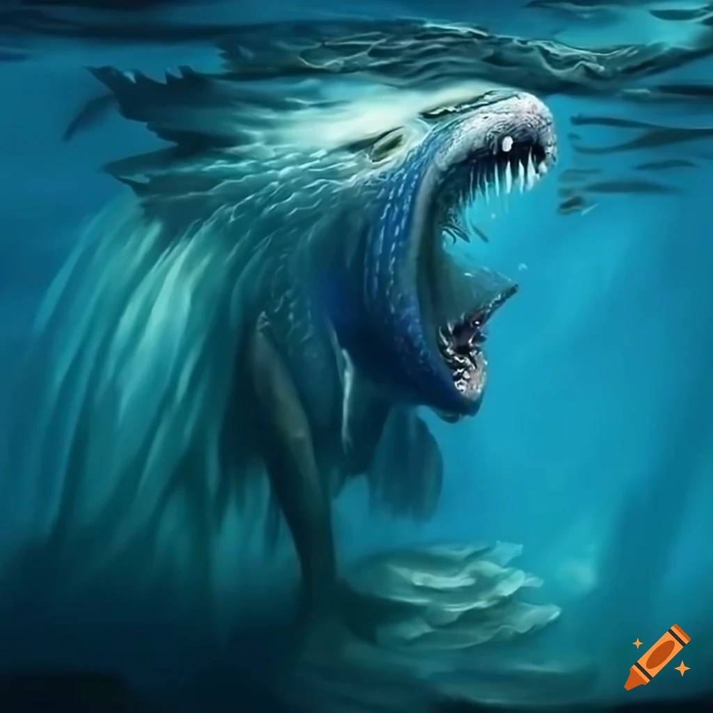 Canvas painting of a mythical underwater creature on Craiyon