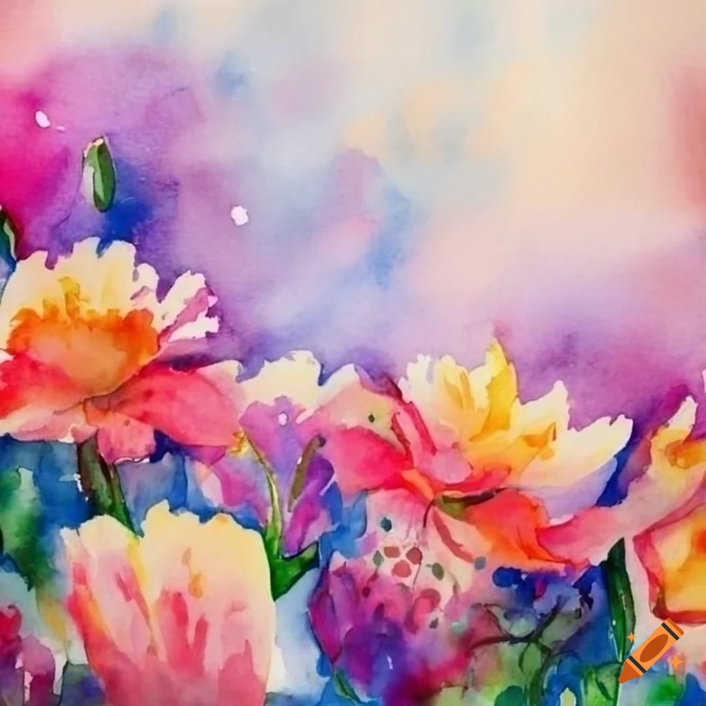 watercolor painting of blooming flowers
