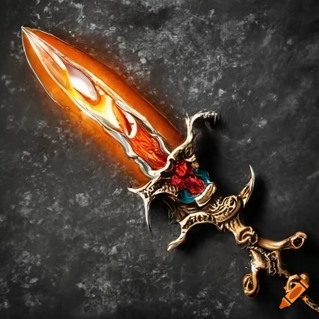 image of a mythical sword with a glowing orange blade