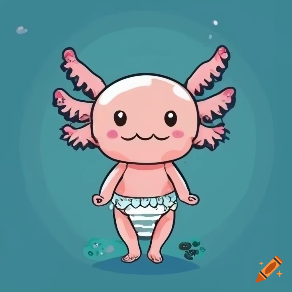 Cute vector illustration of a chubby axolotl wearing a diaper on Craiyon