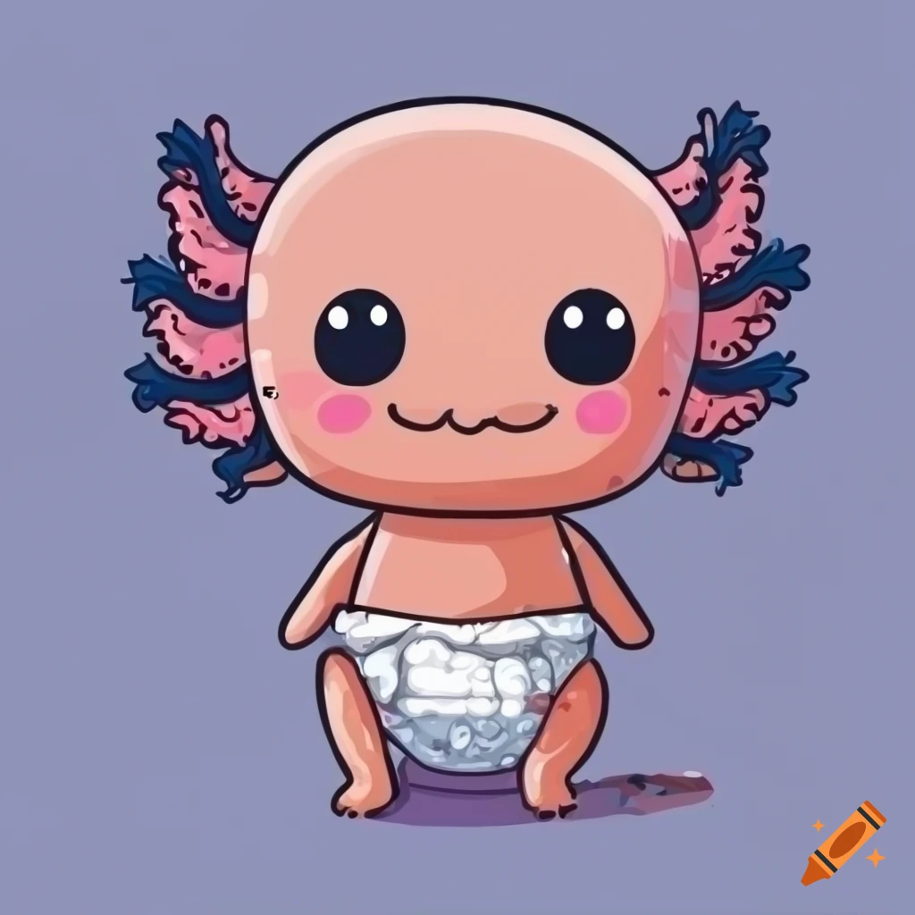 Cute axolotl wearing a diaper illustration on Craiyon