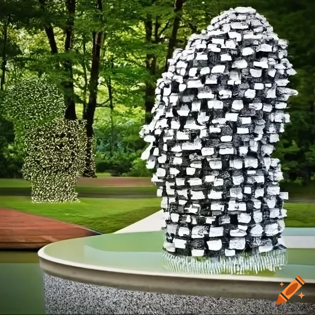 pointillist sculpture in a garden