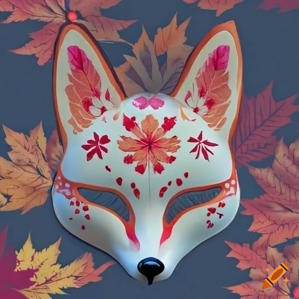 Japanese fox mask with maple leaves pattern on Craiyon