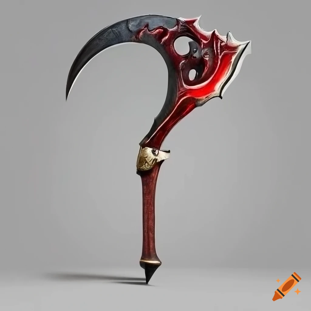 crimson metal scythe with ebony handle