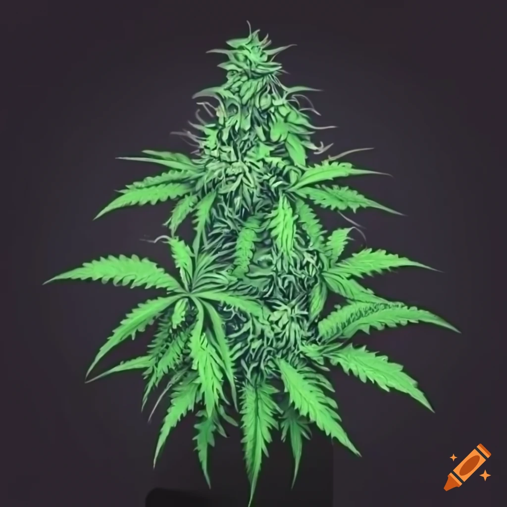 intricately painted cannabis plant on black background