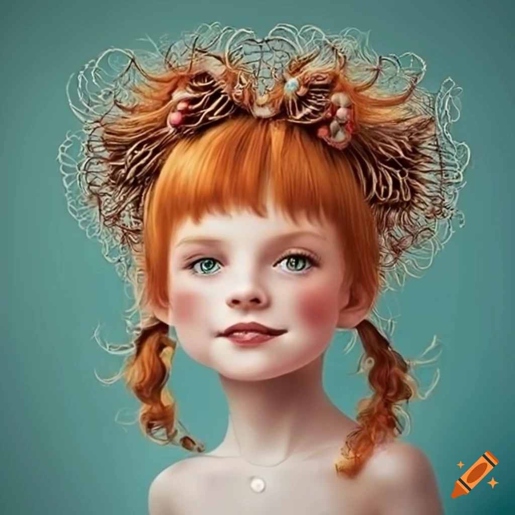 Illustration of cute gingerhaired girls with unique embellishments on