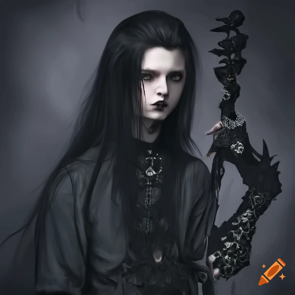 stylish androgynous boy with long black hair