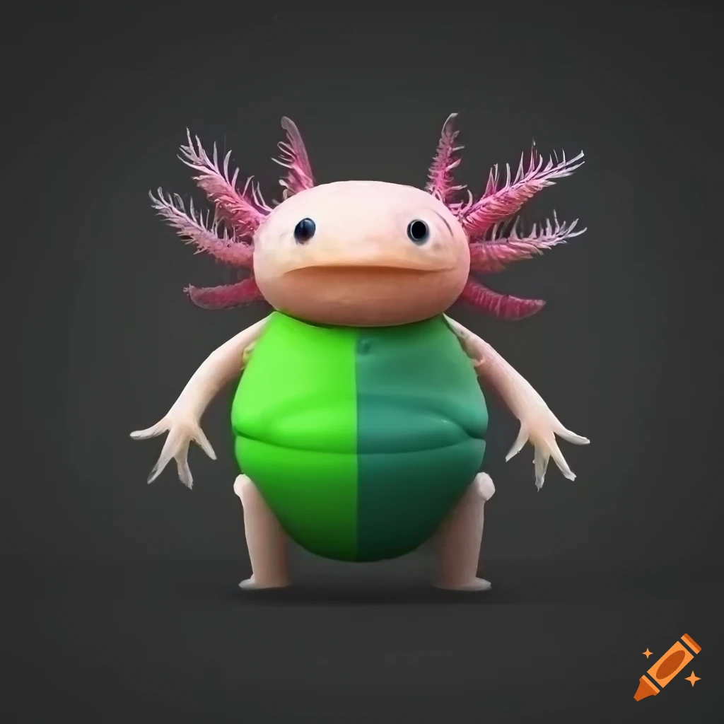 adorable chubby axolotl standing in a gravel riverbed