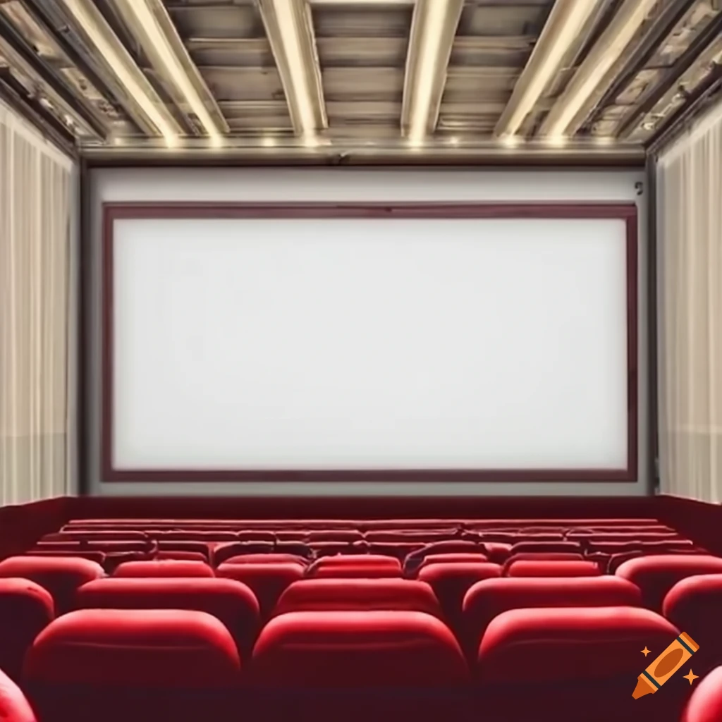 empty cinema with a large white screen