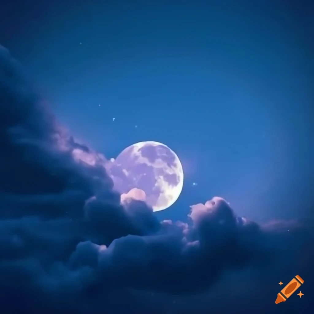 aesthetic blue moon with a girl gazing at the sky
