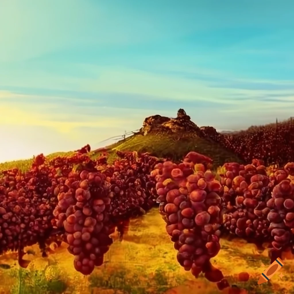 Spanish vineyard with red grapes