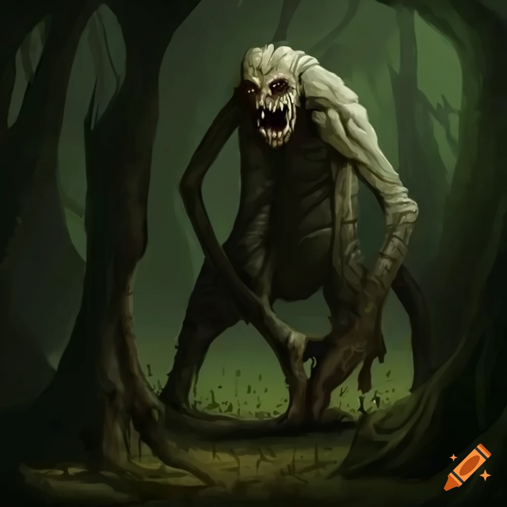 dark fantasy forest with a mysterious creature